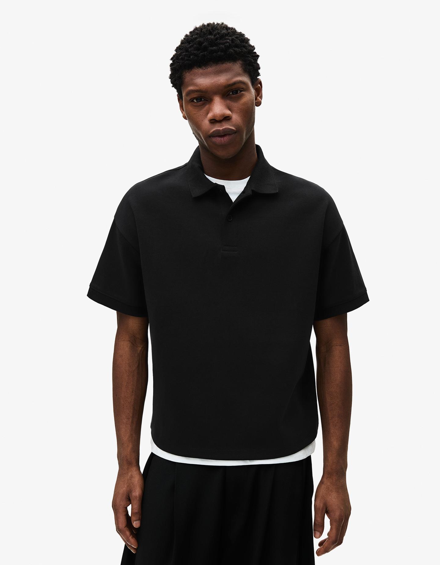 Bershka koszulka polo z krótkim rękawem czarny