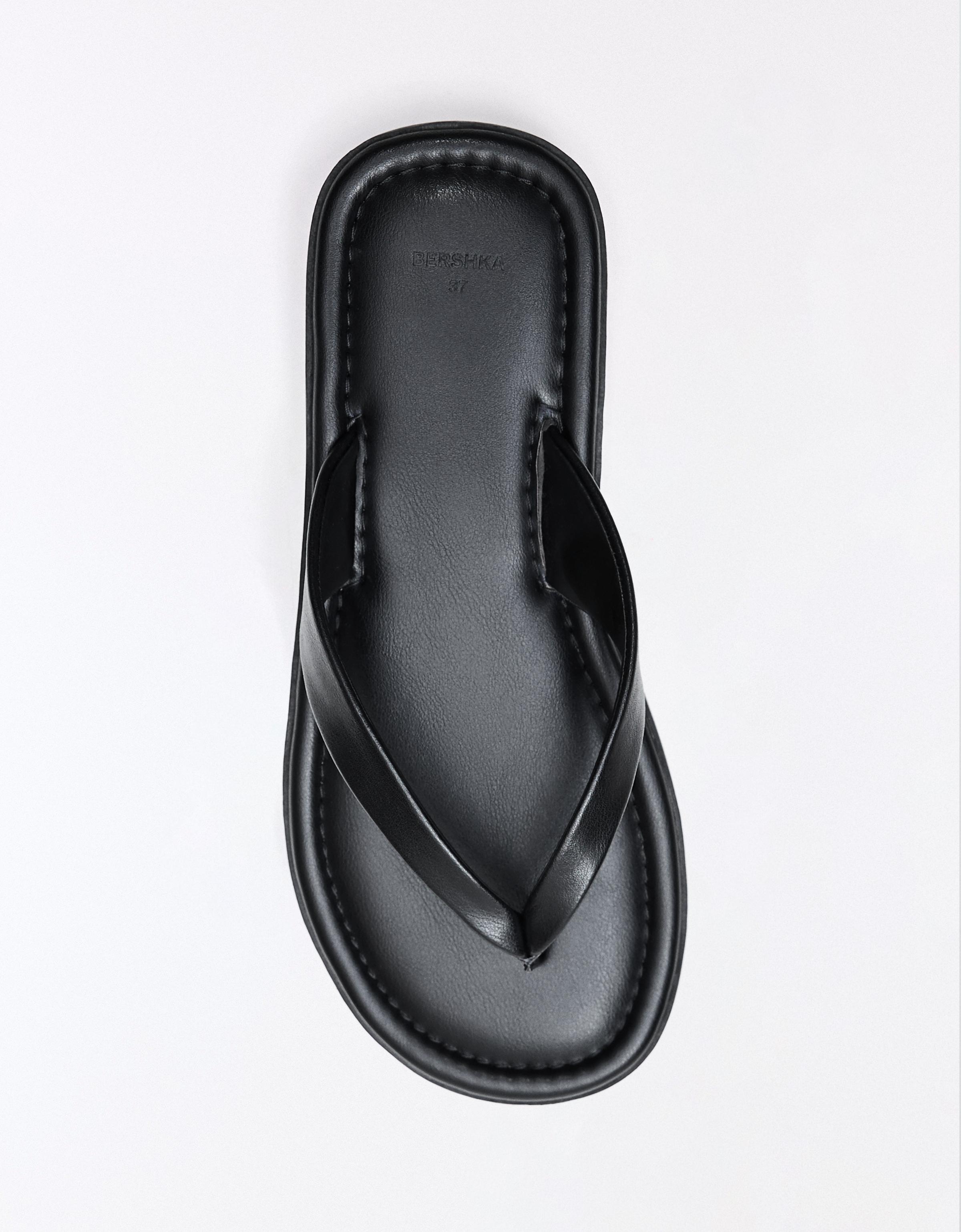 Thong flat slider sandals — BLACK