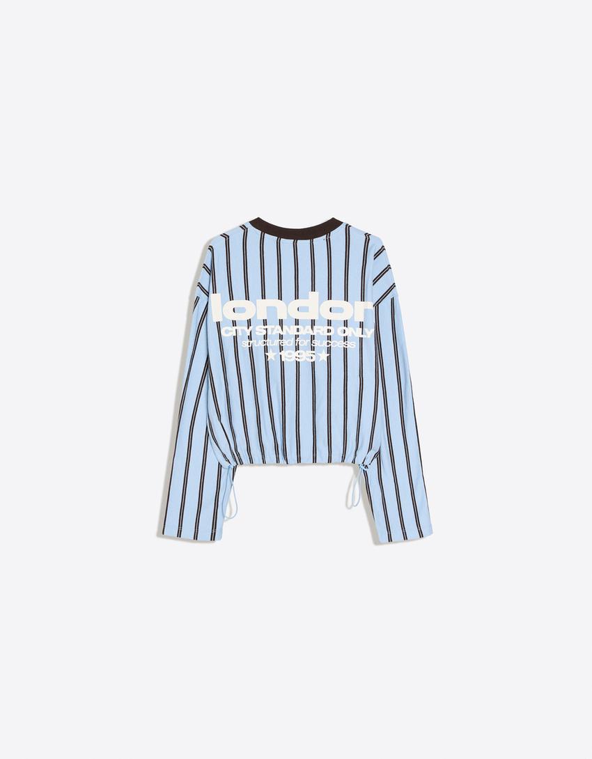 Printed V-neck sweatshirt-Light blue