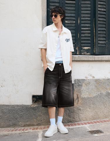 Skater denim Bermuda shorts — Black 1