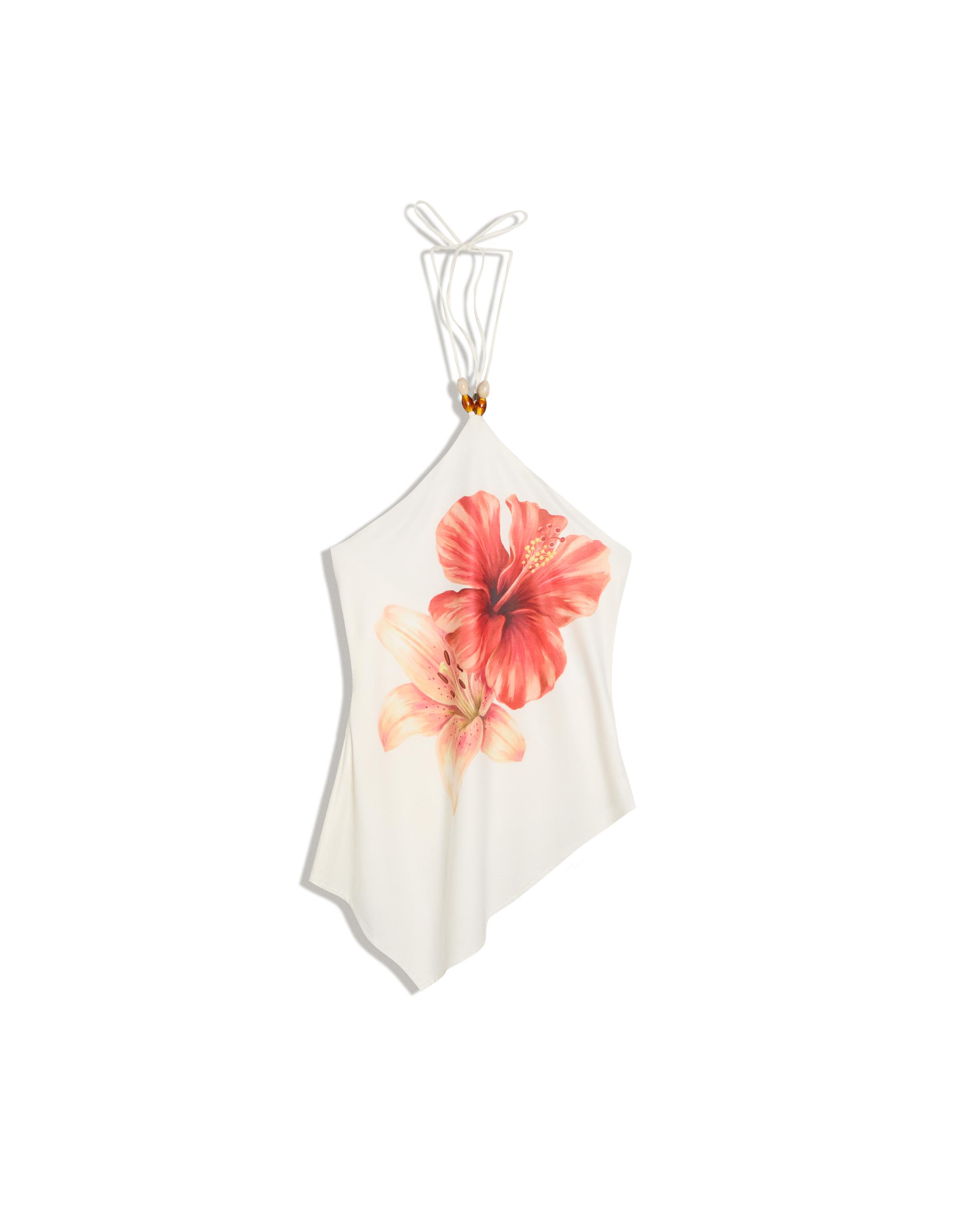 Halter neck print top — Off white