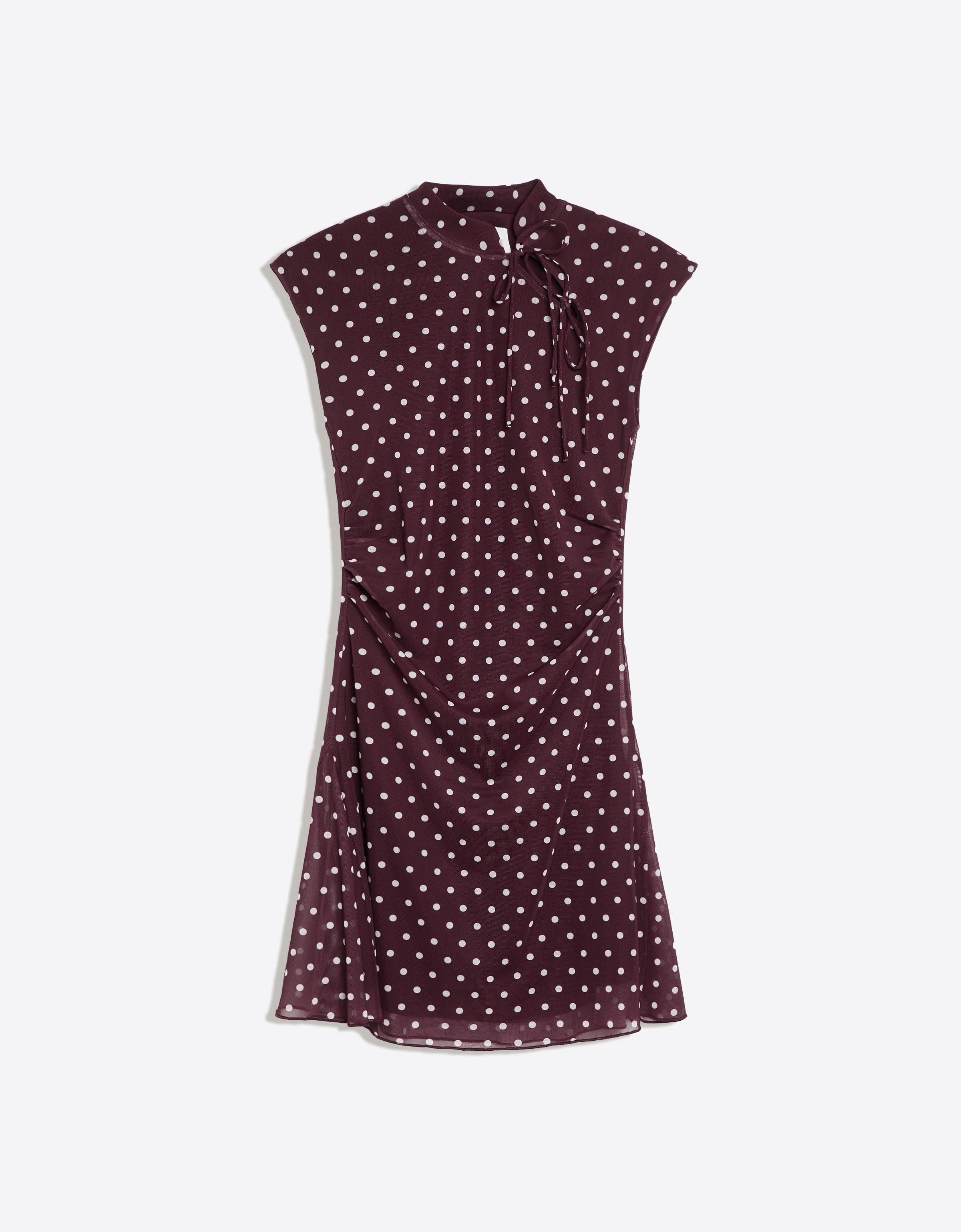 Bershka Sukienka Mini Z Tiulu W Kropki Kobieta Bordowy