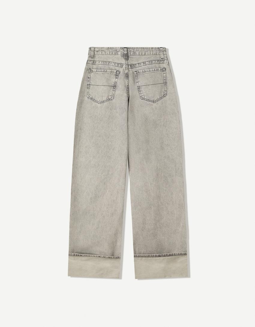 Wide-leg '90s jeans with turn-up hems-Grey-1
