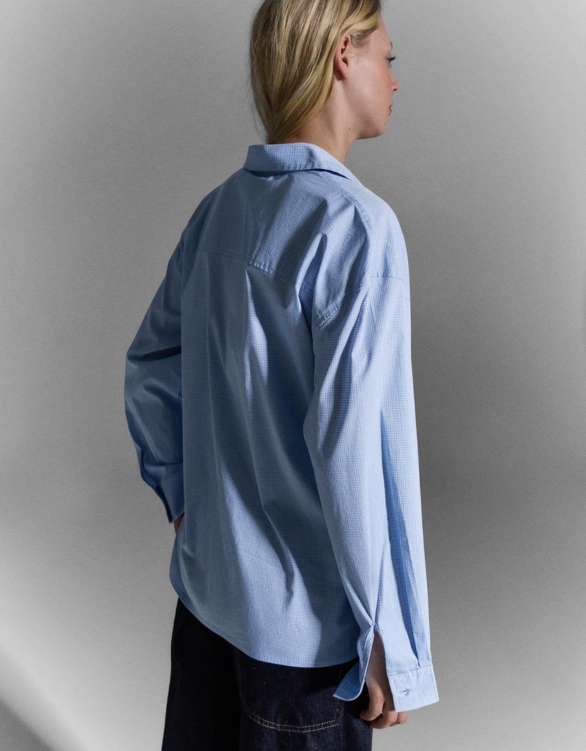 Poplin oversize bağcıklı gömlek-Mavi