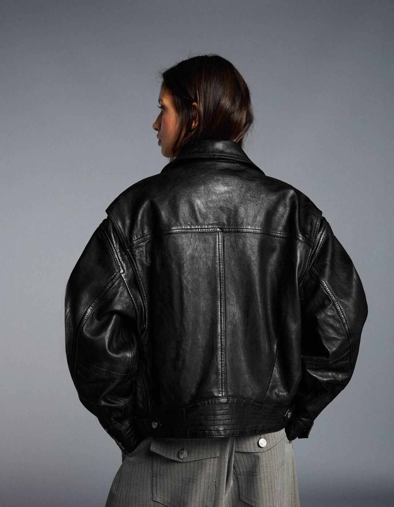 Leather biker jacket — Black