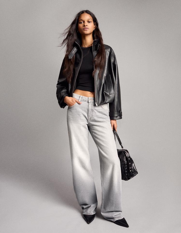 High-waist straight wide-leg jeans — Grey