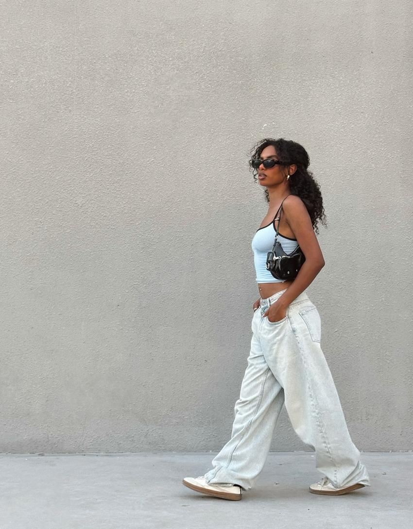 Jean barrel wide leg-Bleu lavé-1