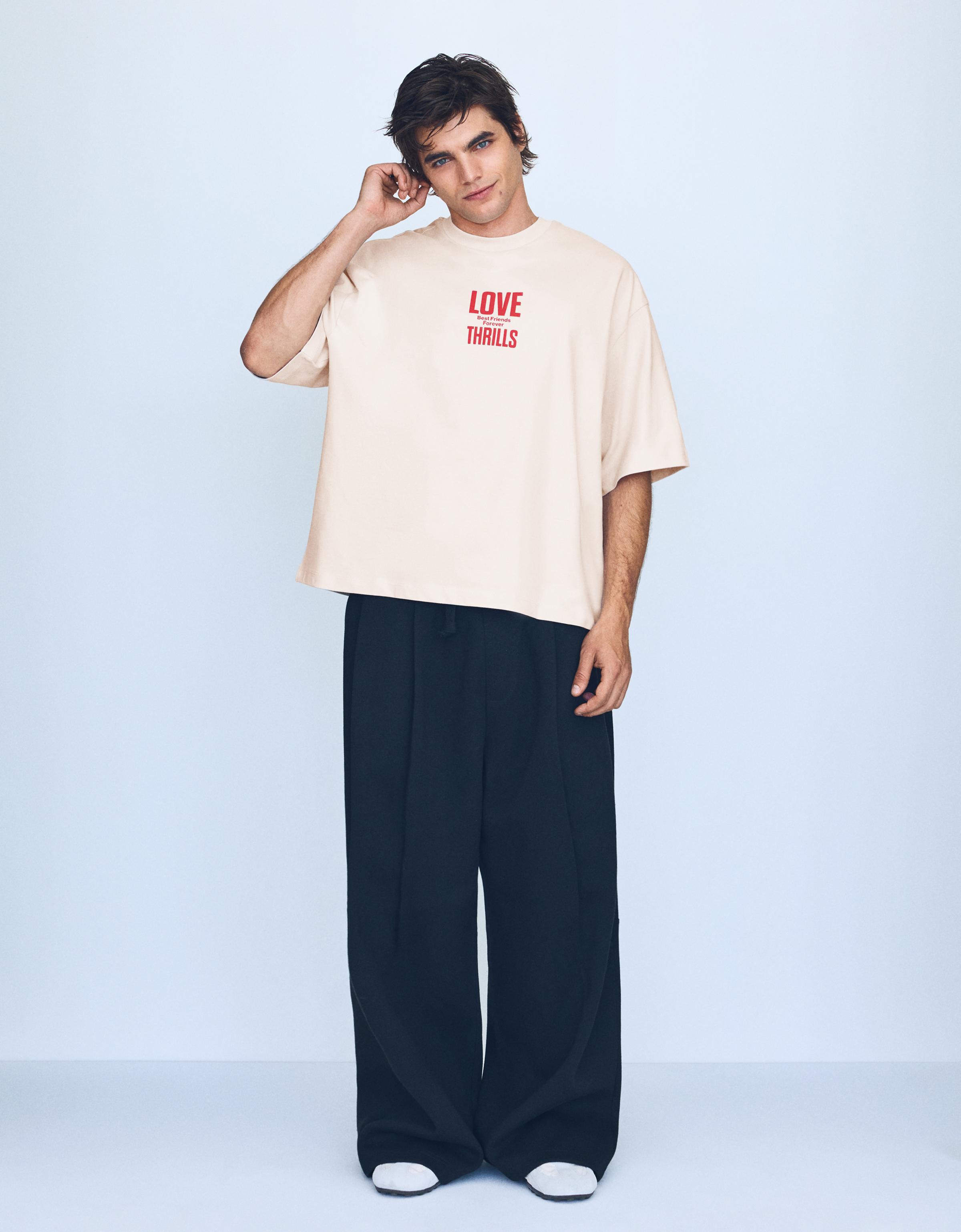 Short sleeve boxy print T-shirt — Grey