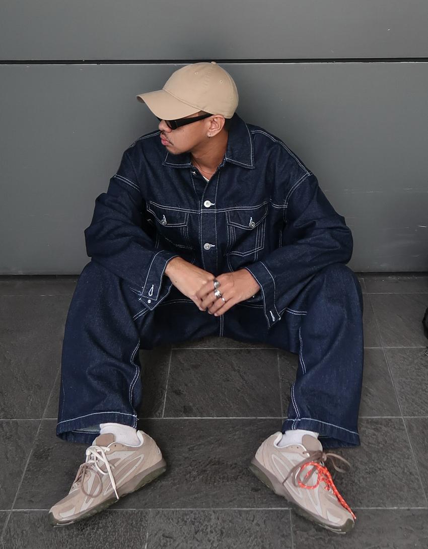 Veste en jean trucker-Marine