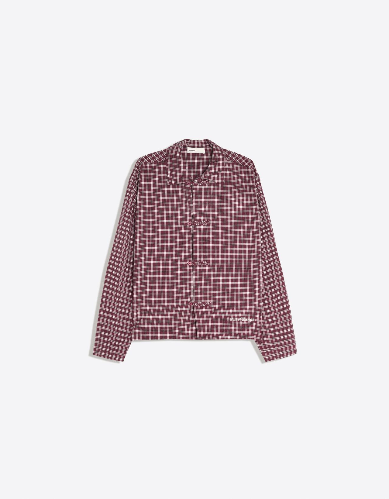 Checked long sleeve shirt with clasp — Maroon