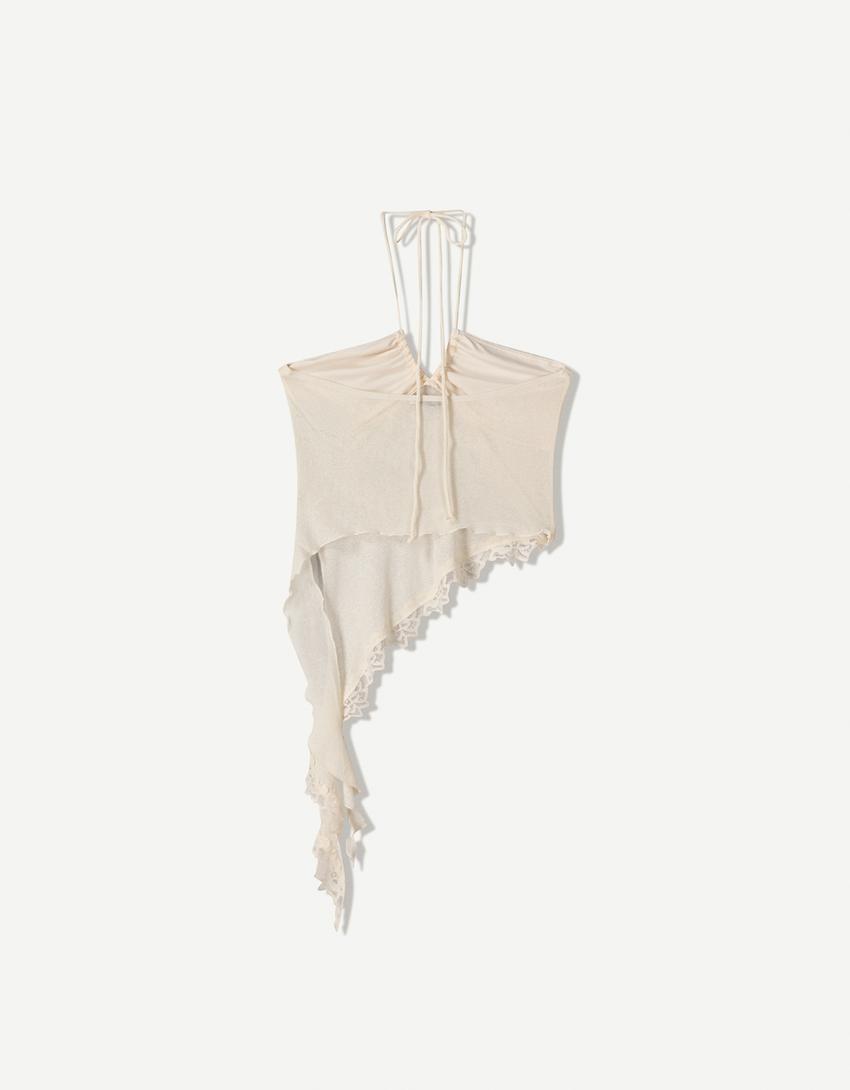 Rustic strappy top with asymmetric hem-Cream-4