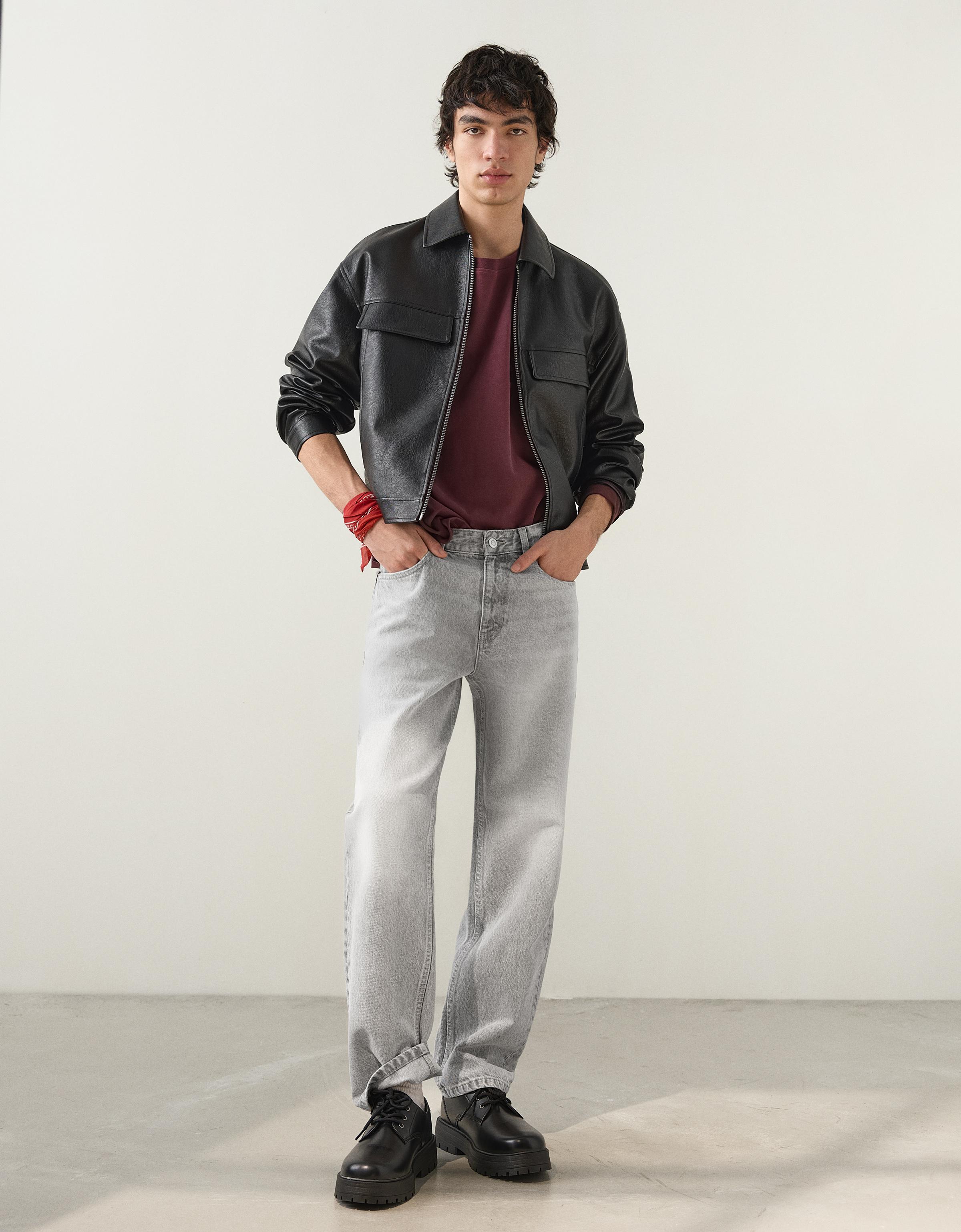 Bershka Straight-Jeans Herren 42 Grau