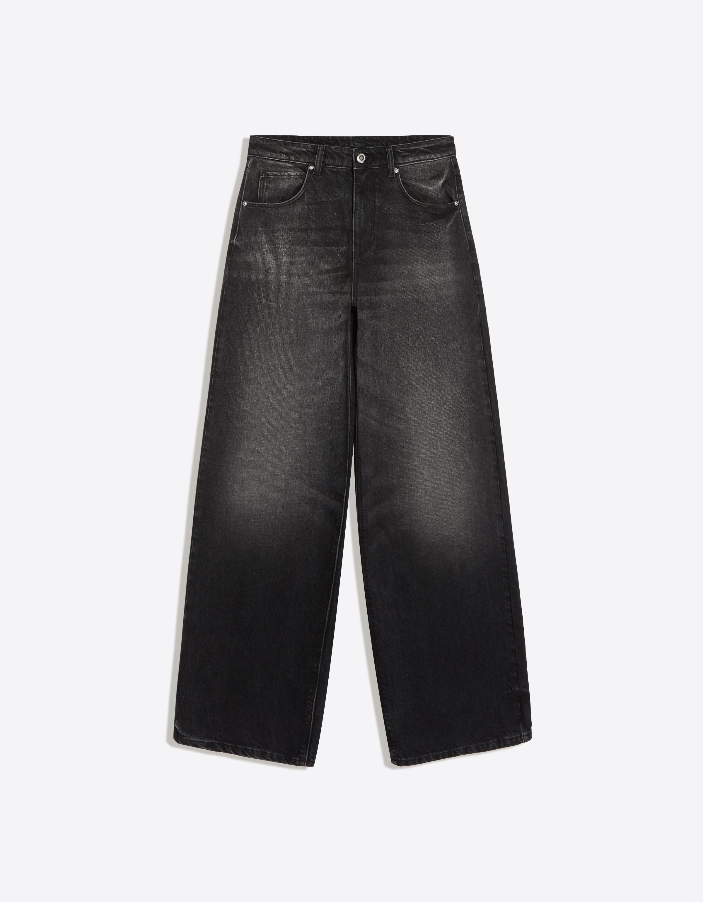 Vintage wash wide-leg high-waist jeans — Black