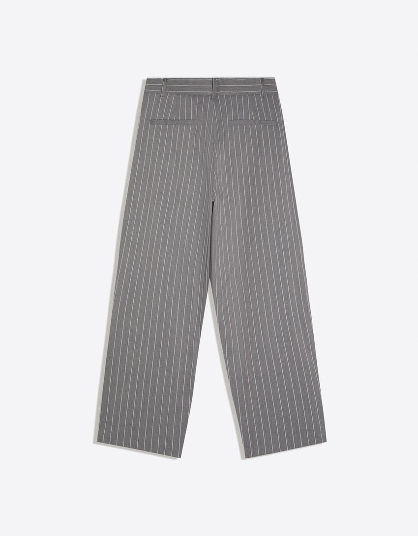 Çift pensli super baggy fit pantolon-Gri