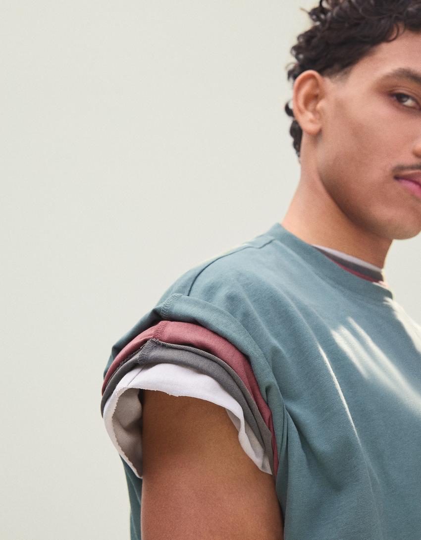 Oversize printed sleeveless T-shirt-Turquoise