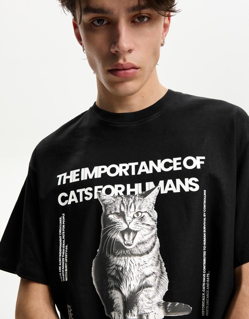 Bershka Wearable Art, rövid ujjú póló-Fekete-3