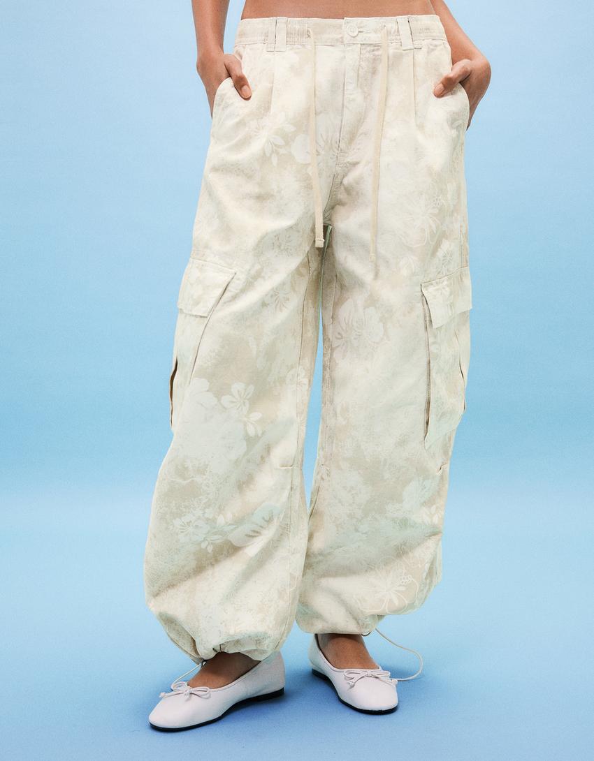 Bedruckte Cargohose-Sandfarbe