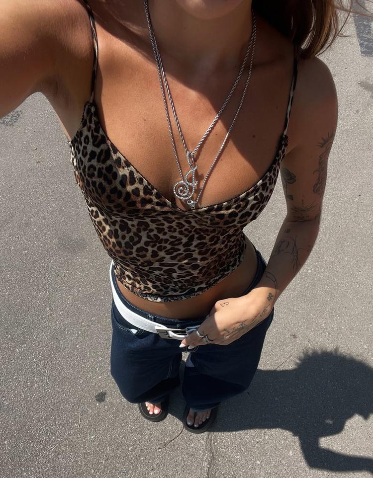 Printed mesh strappy top