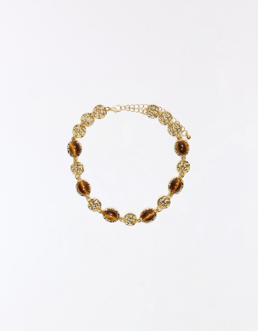 Rhinestone choker necklace-Gold