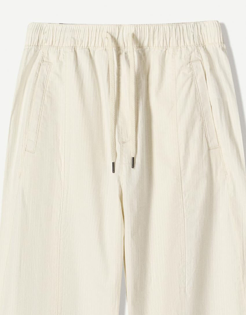 Super baggy striped fabric trousers-Cream