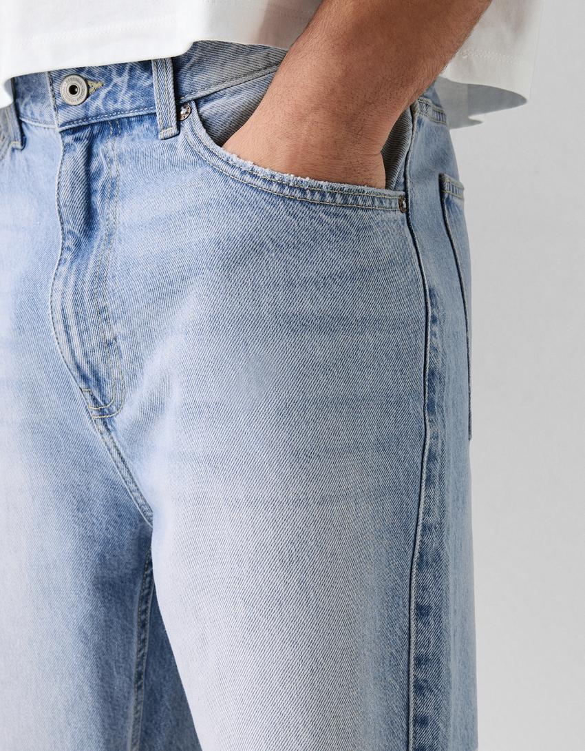 Calções bermuda denim straight 90's-Azul lavado-5