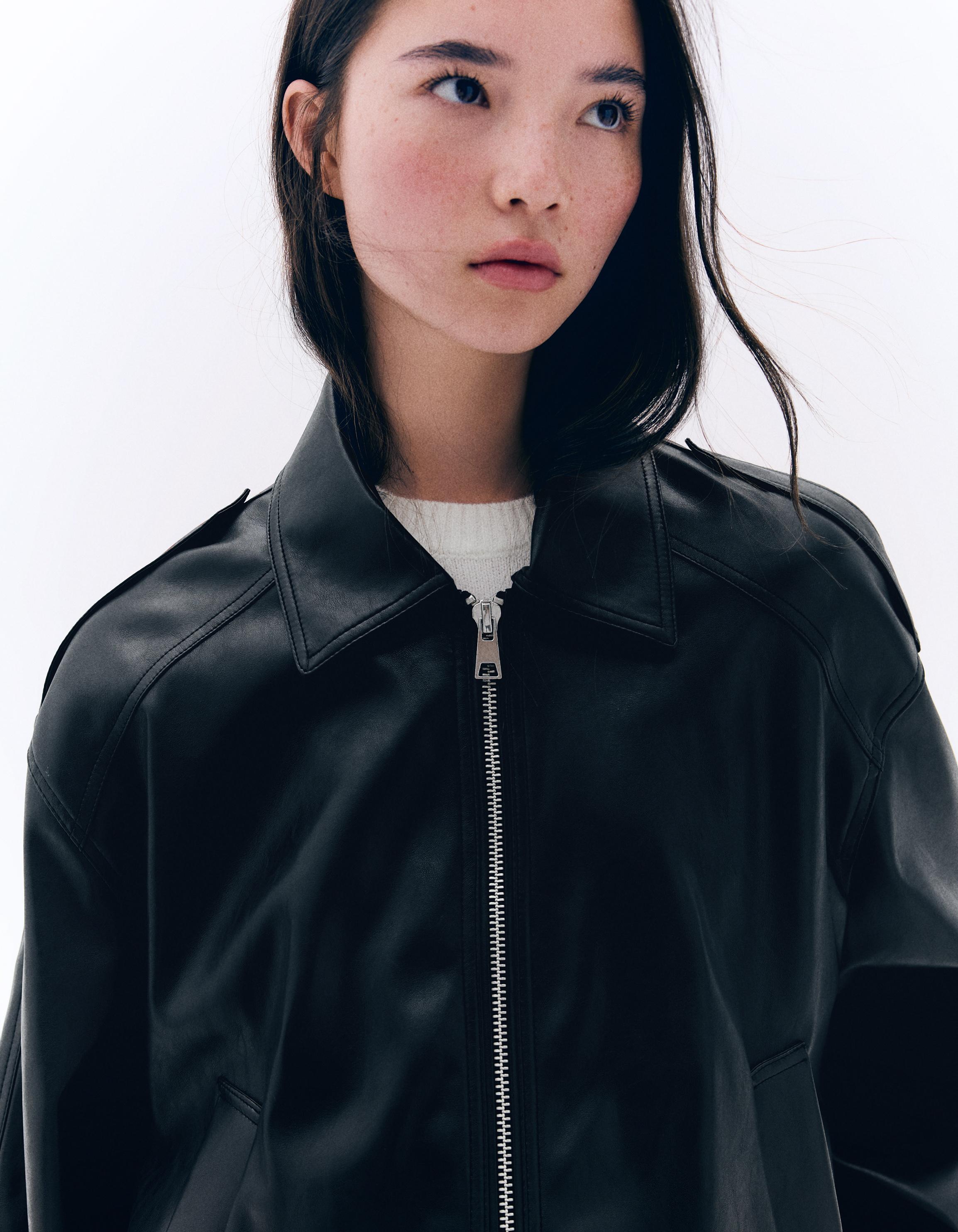 Leather effect puffer jacket — Black