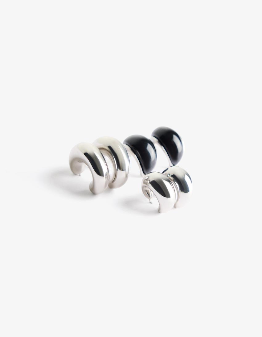 Pack 3 boucles d’oreilles contrastantes-Argent