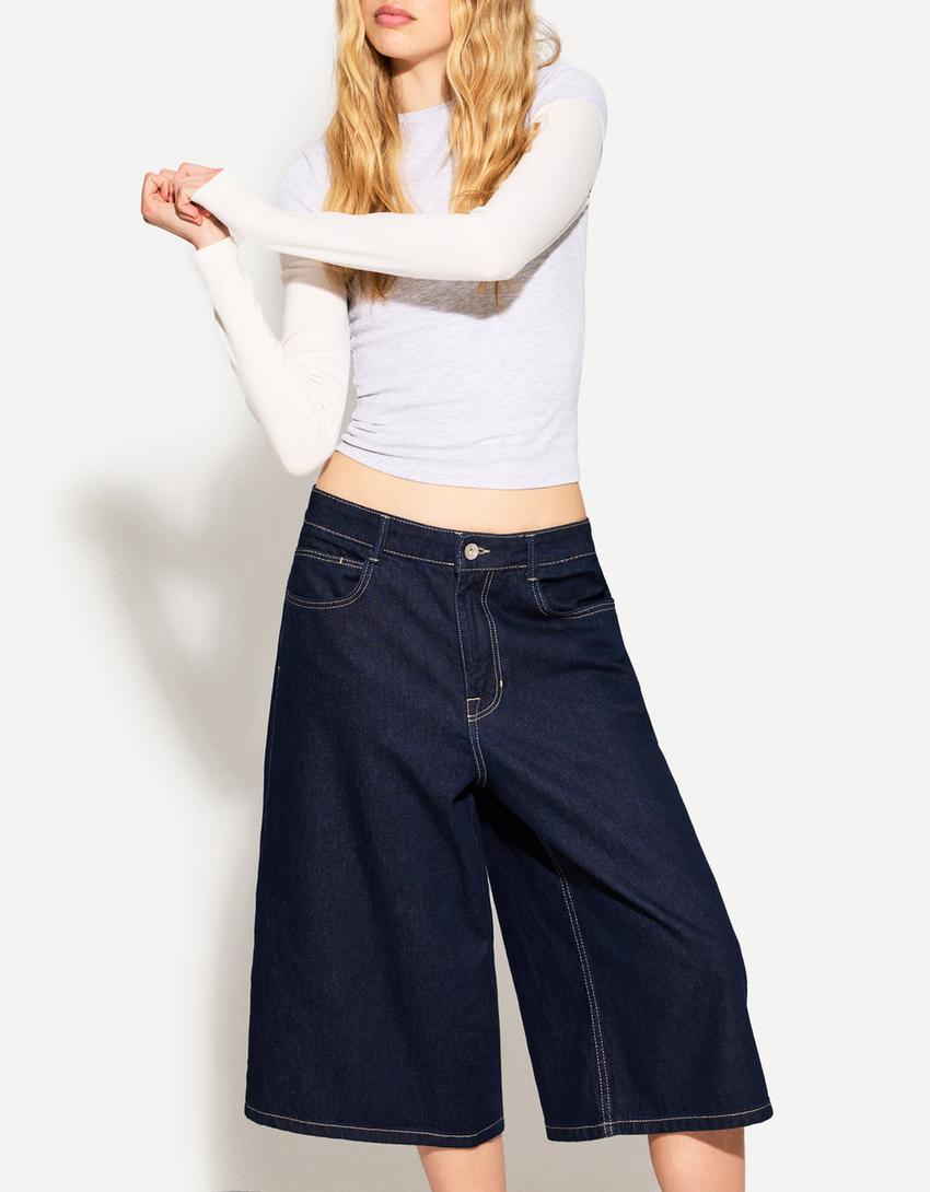Bermuda baggy fit denim jort-Denizci mavisi-1