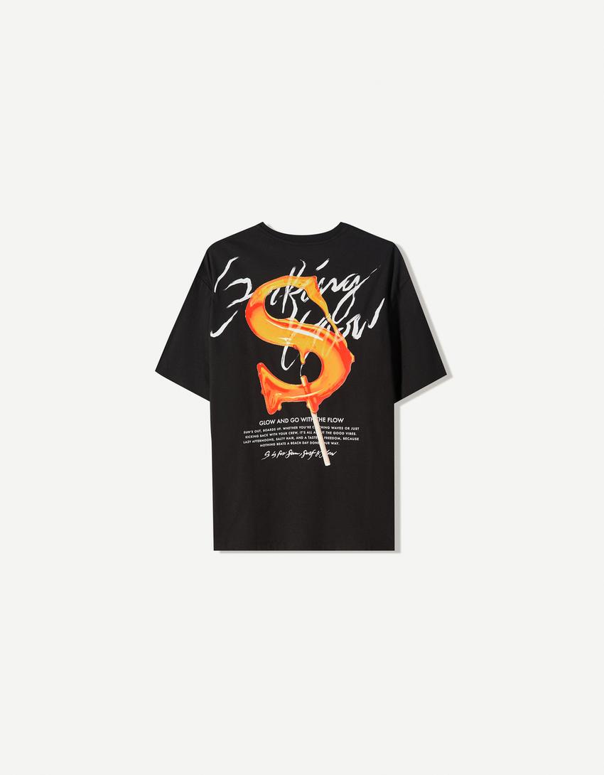 Printed short sleeve oversize T-shirt-Black
