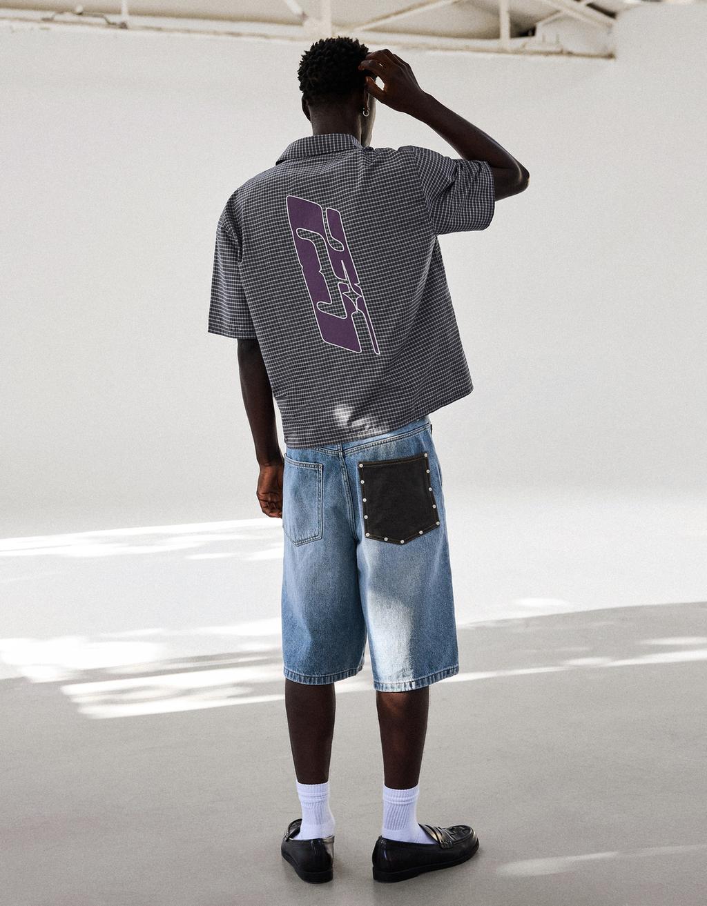 Bershka Contrast baggy denim Bermuda shorts