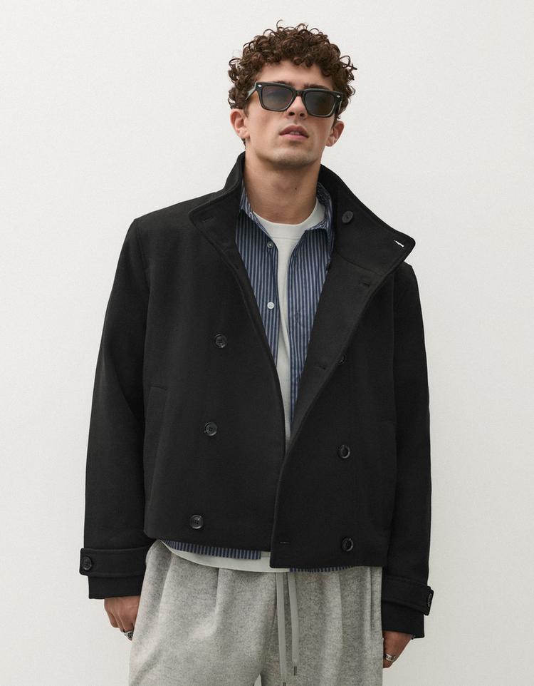 Felt-effect jacket with funnel neck — Black