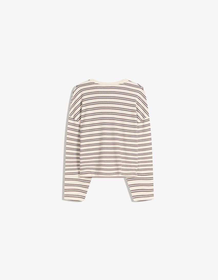 T-shirt à manches longues imprimé-Écru