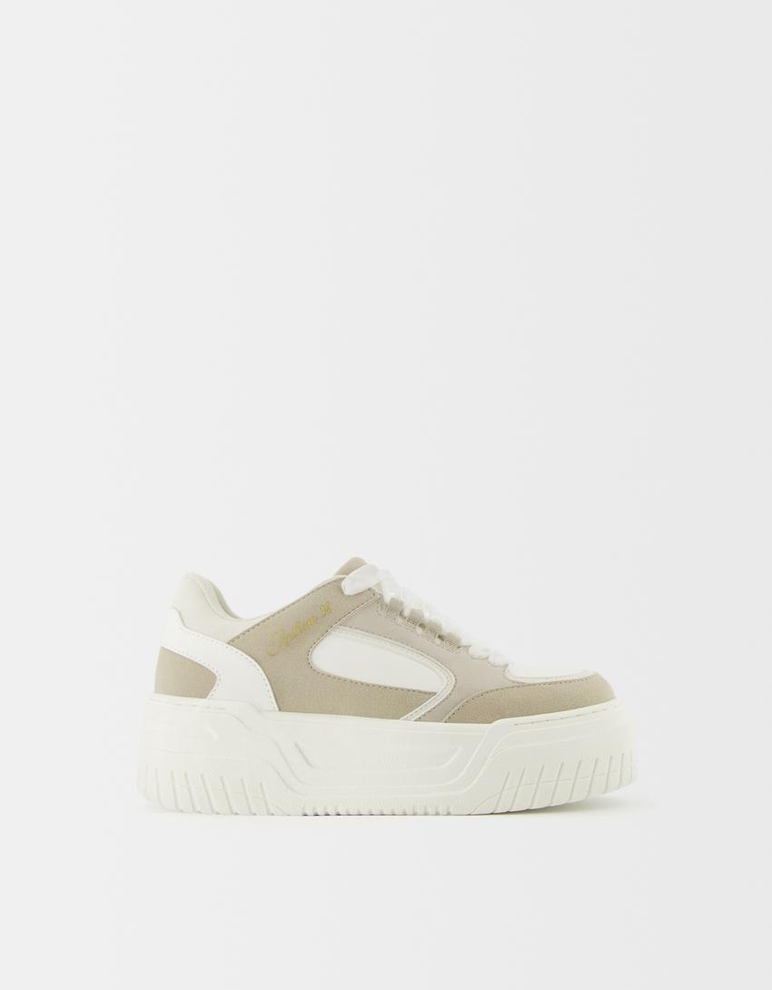 Contrast platform trainers with velvet laces - Women | Bershka