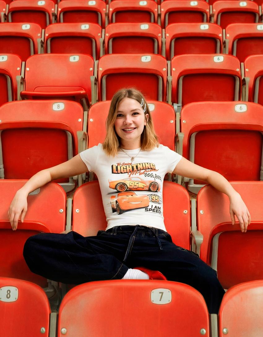 T-shirt Cars manches courtes imprimées-Blanc cassé