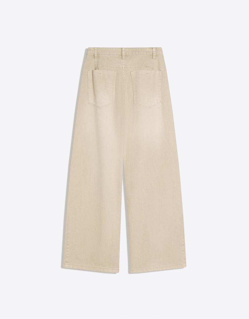 Barrel fit pantolon-Bej