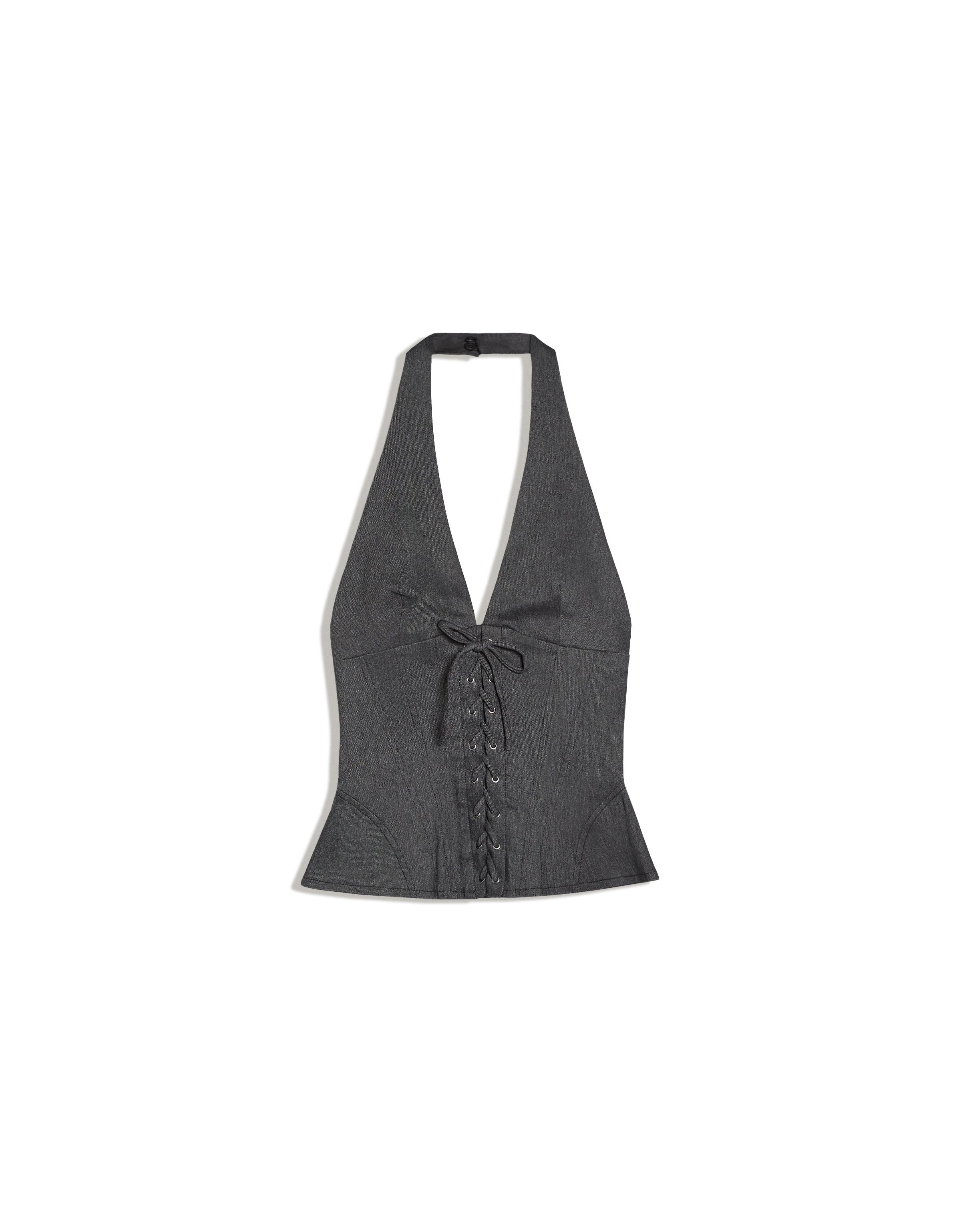 Halter top with corset effect — Dark blue