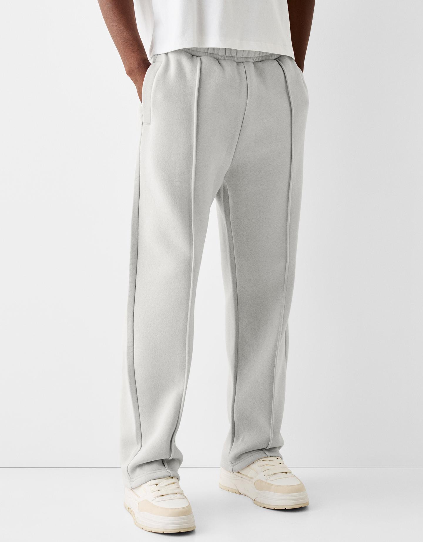 Bershka Pantaloni Wide Leg Felpa Uomo Xs Grigio