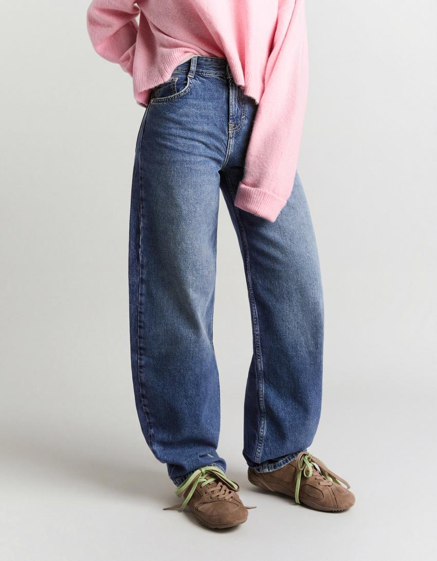 Jeans barrel fit vita alta-Azzurro