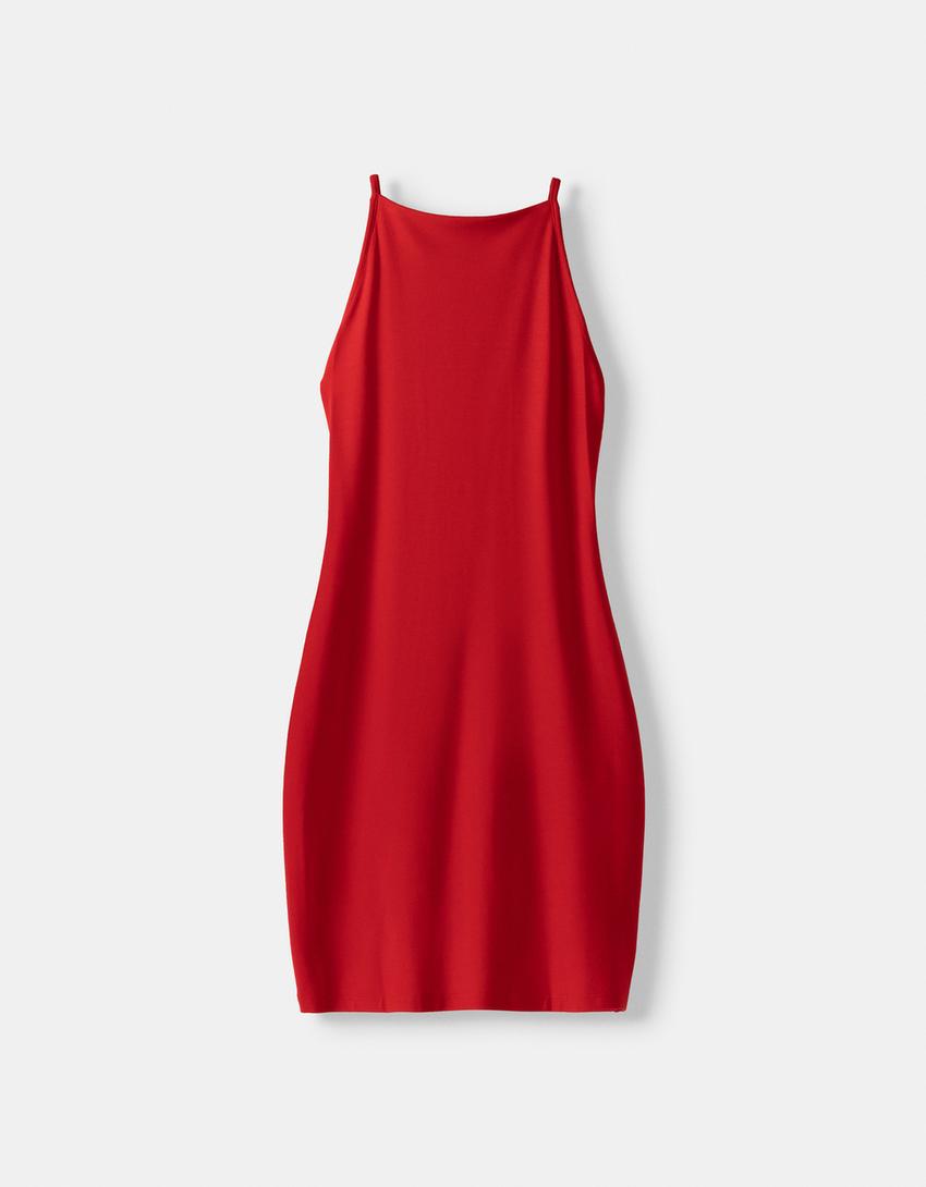 Mini-robe col ras du cou-Rouge-4