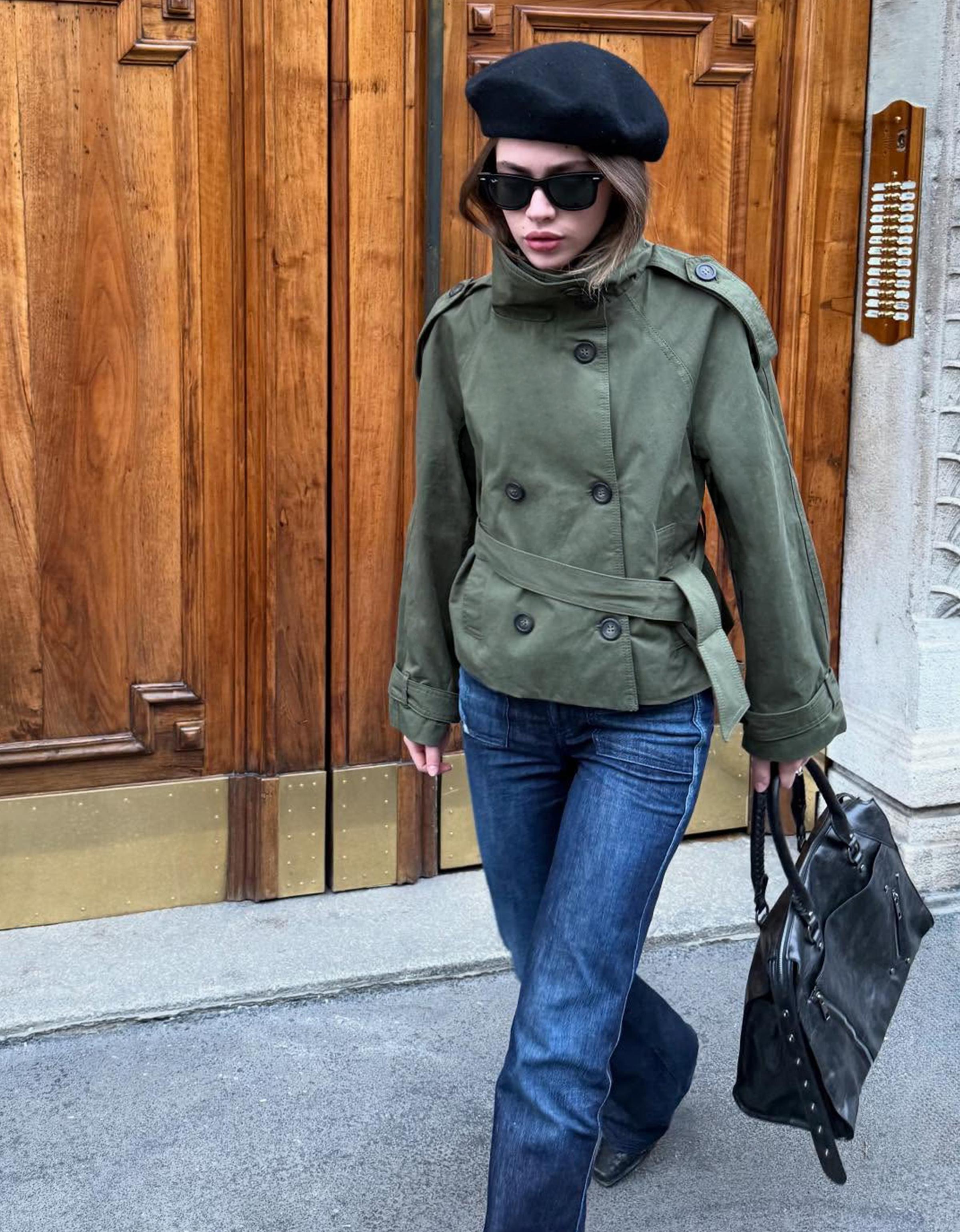 Funnel neck trench jacket — Khaki
