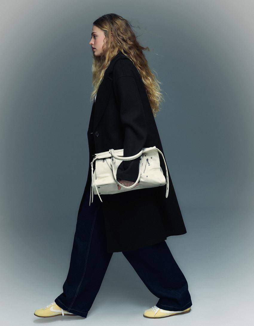 Yumuşak dokulu uzun palto-Siyah