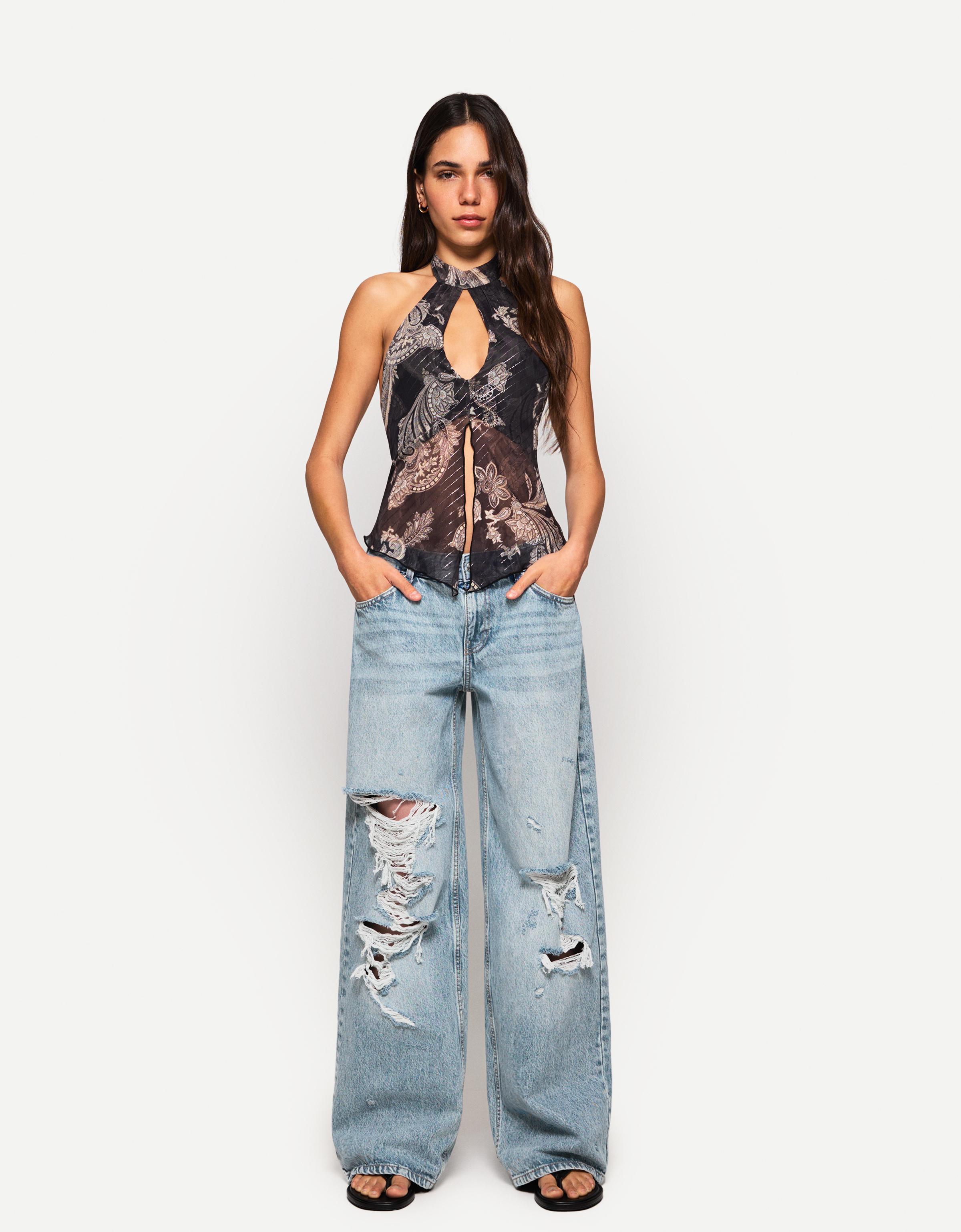 Bershka Boyfriend Jeans Mit Rissen Damen 36 Ausgewaschenes Blau