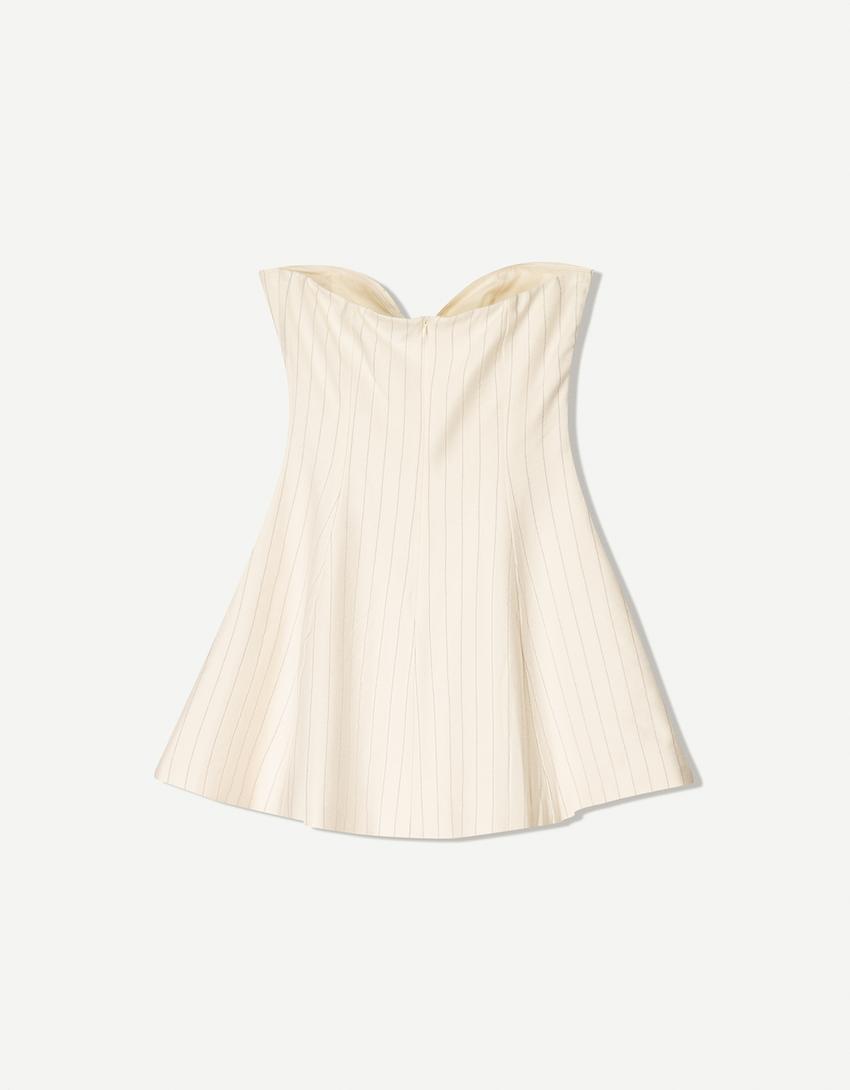 Pinstripe flared mini dress-White / Black-4