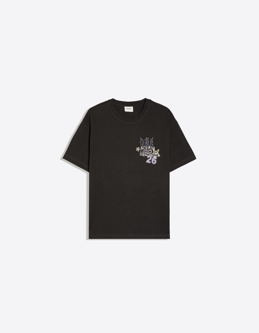 T-shirt manches courtes Boxy fit imprimé-Noir