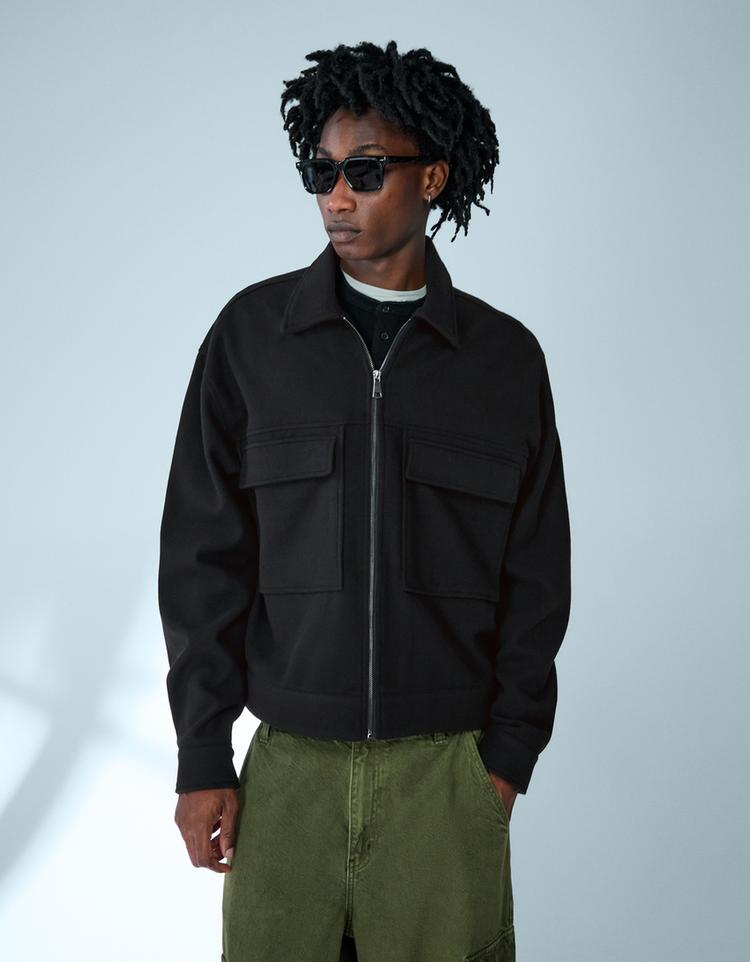 Fermuarlı boxy fit flanel ceket