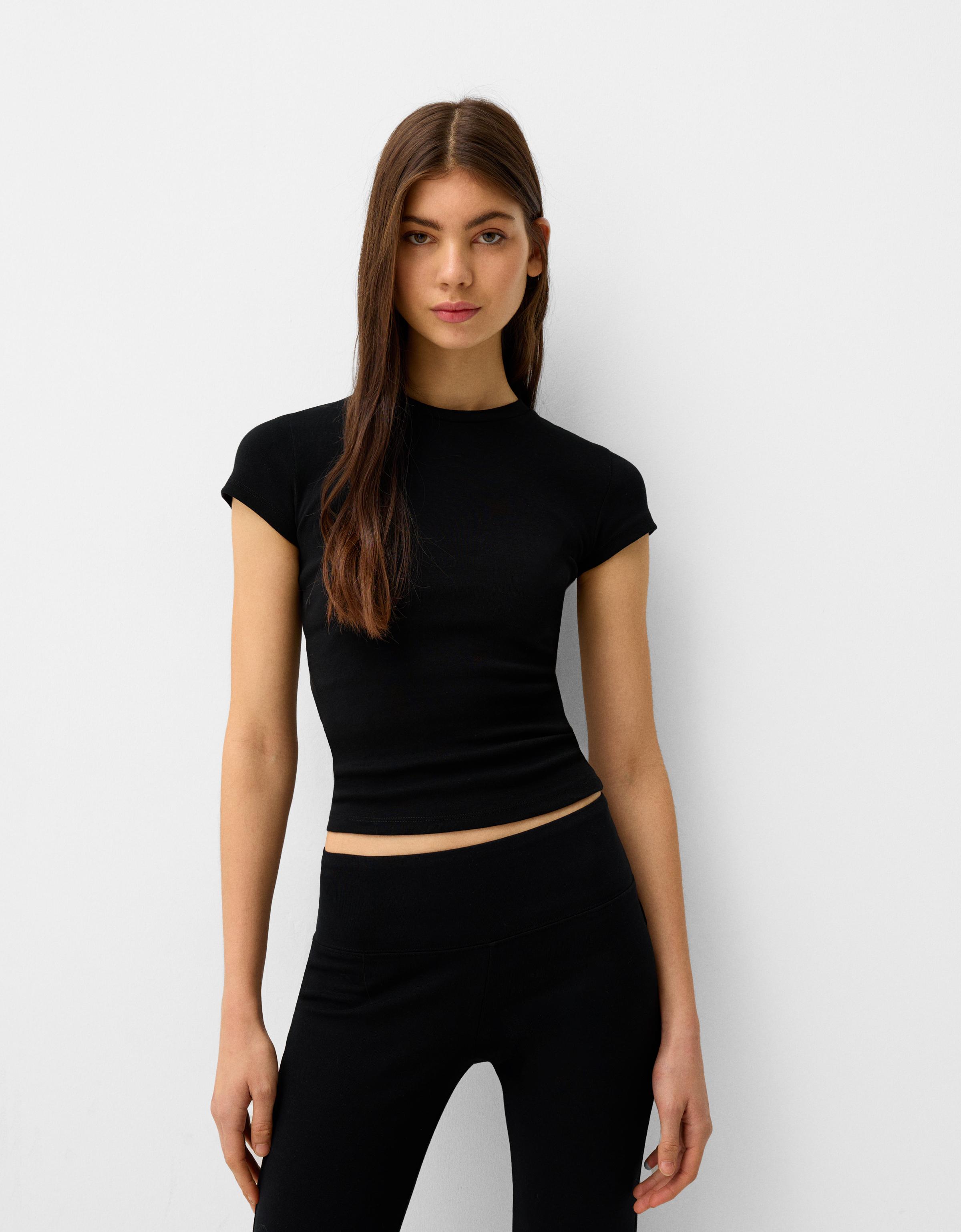 Bershka T-Shirt Rundausschnitt Damen Xs Schwarz