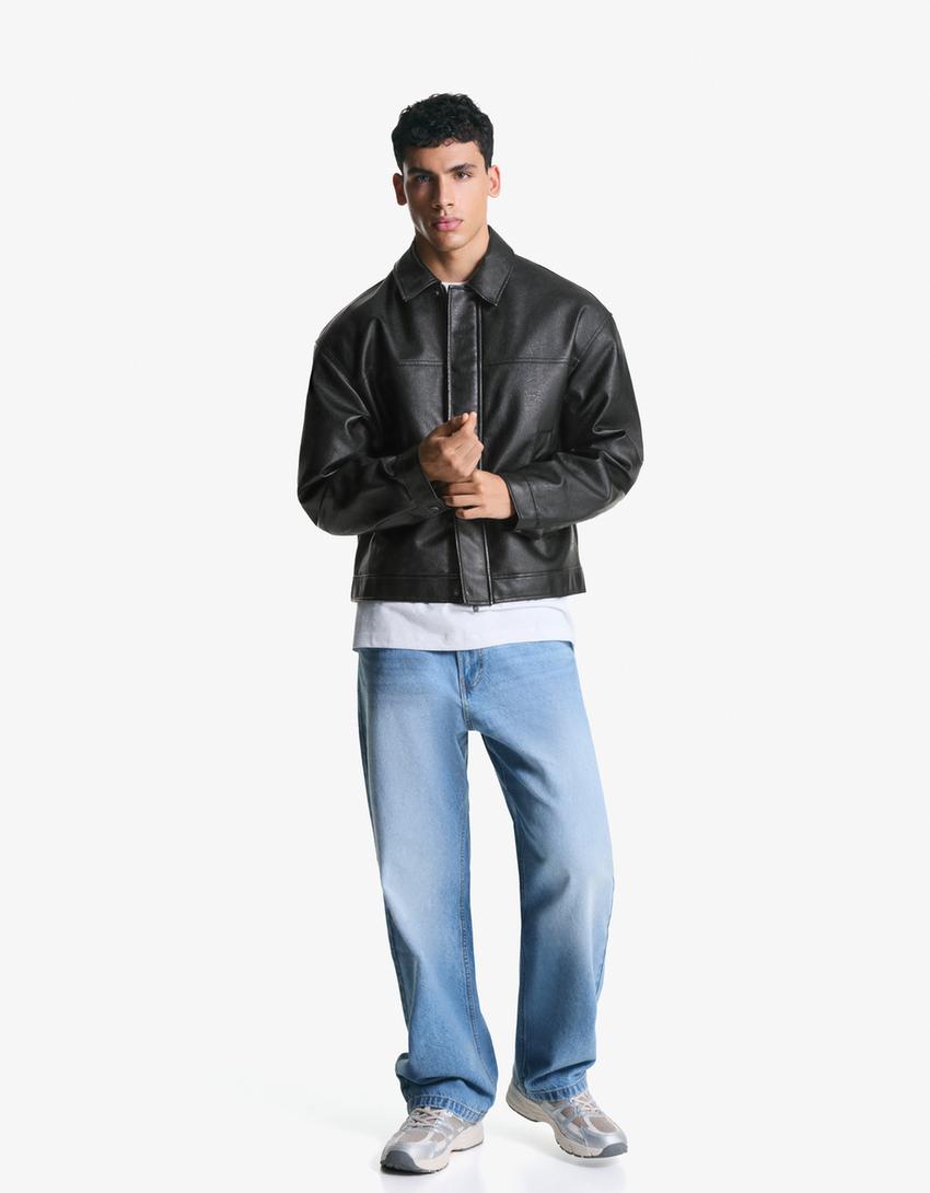 Veste boxy fit en similicuir-Noir-3