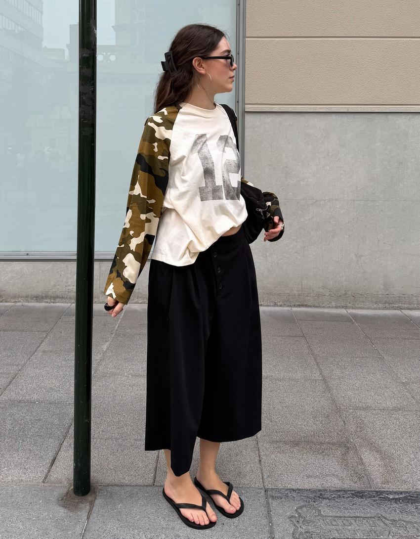 Kruvaze düğmeli culotte bermuda-Siyah