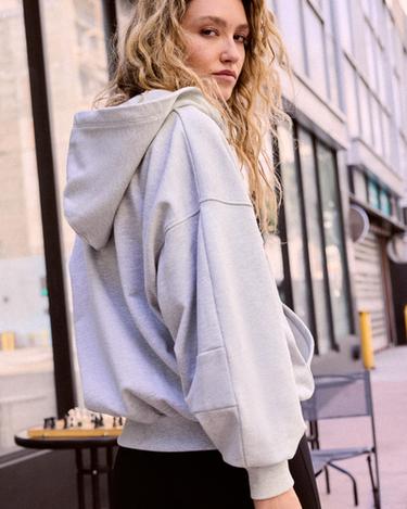 Oversize zip-up hooded sweatshirt with print — Mixed gray 2