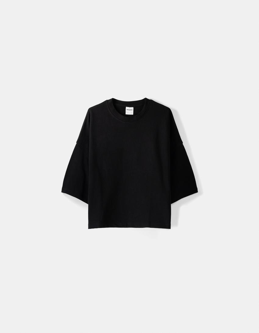 T-shirt manga curta cropped felpa-Preto-4